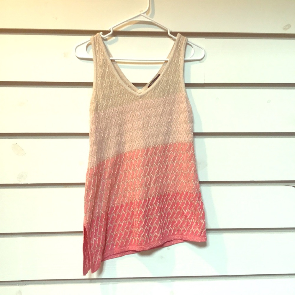 WHBM Gold, Pink, Tan asymmetrical knit top.